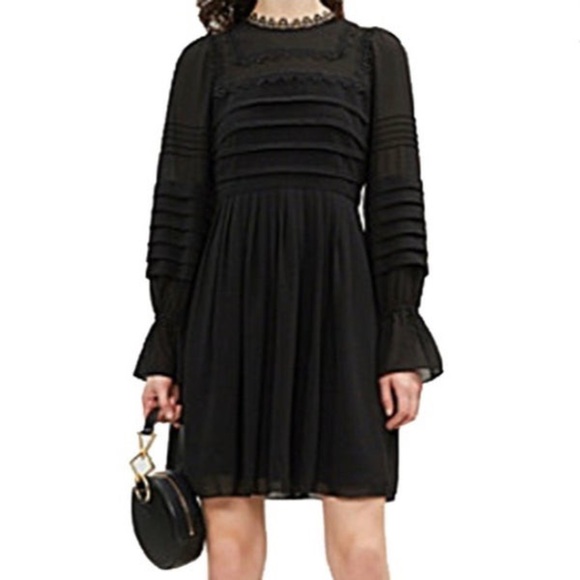 Ted Baker Arrebel Lace trimmed Dress Black Sz 1/XS Volume Sleeve Embroidered - Picture 1 of 15